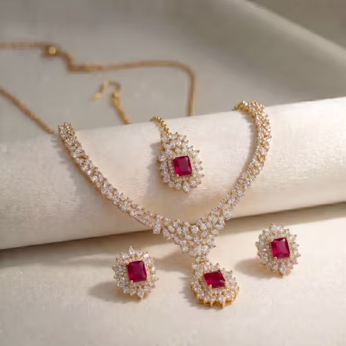 Bridal Zircon Necklace Set Gold Plated 925 Silver - view 1