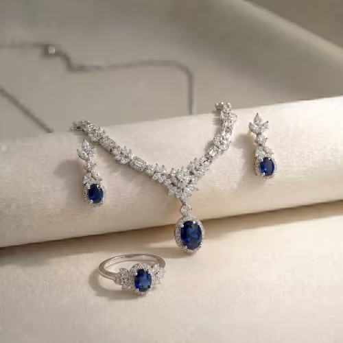 Celestial Blue Set with Real Zircons Gold Plated 925 Silver - view 1