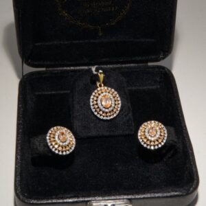 925 Sterling Silver Gold Plated Locket Set with Champagne & Zircon Stones
