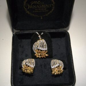 925 Sterling Silver Gold Plated Locket Set with Champagne & Zircon Stones