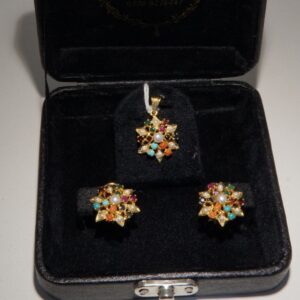 925 Sterling Silver Gold Plated Locket Set with Real Navratan Stones