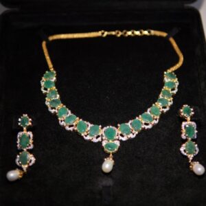 925 Sterling Silver Gold Plated Locket Set with Real Pearl, Emerald & Zircon