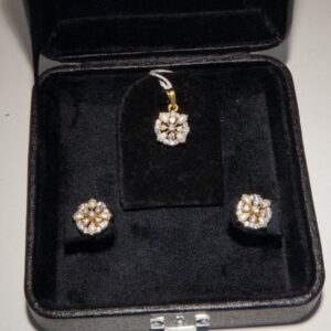 925 Sterling Silver Gold Plated Locket Set with Real Pearl & Zircon Stones
