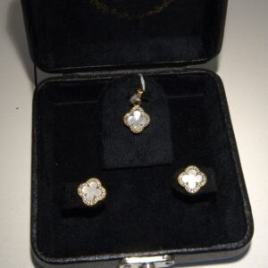 925 Sterling Silver Gold Plated Locket Set with Real Pearls & Zircon Stones