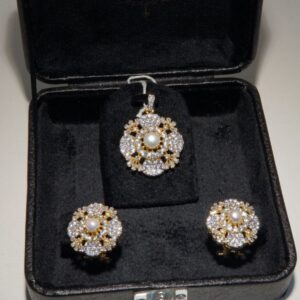 925 Sterling Silver Gold Plated Locket Set with Real Pearls & Zircon Stones