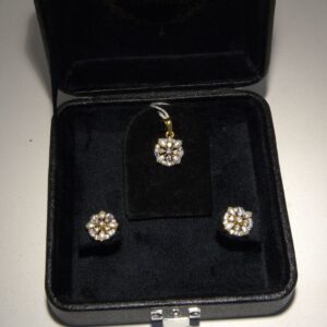 925 Sterling Silver Gold Plated Locket Set with Real Pearls & Zircon Stones