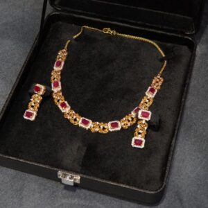 925 Sterling Silver Gold Plated Locket Set with Real Ruby & Zircon