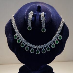 925 Sterling Silver Necklace Set with Real Green Jade & High Quality Zircon
