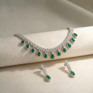 925 Sterling Silver Necklace Set with Real Green Jade & High Quality Zircon