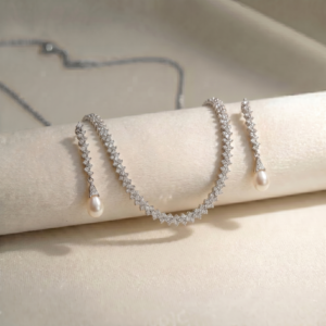 925 Sterling Silver Necklace Set with Real Pearls & High Quality Zircon