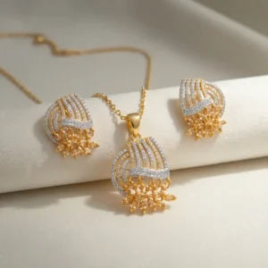 925 Sterling Silver Gold Plated Locket Set with Champagne & Zircon Stones