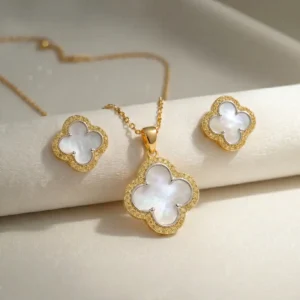 925 Sterling Silver Gold Plated Locket Set with Real Pearls & Zircon Stones