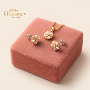 925 Sterling Silver Gold Plated Locket Set with Real Pearls & Zircon Stones